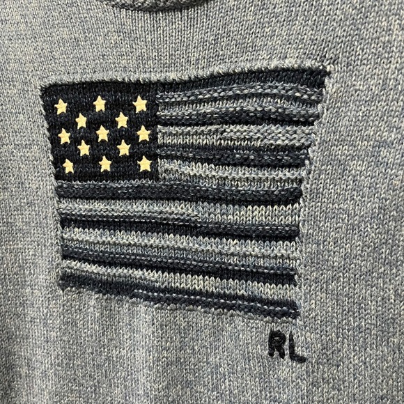 Polo Ralph Lauren Intarsia‎ Flag Sweater Dress Girls 8/10 M Flag RL Knit Blue - Picture 3 of 7